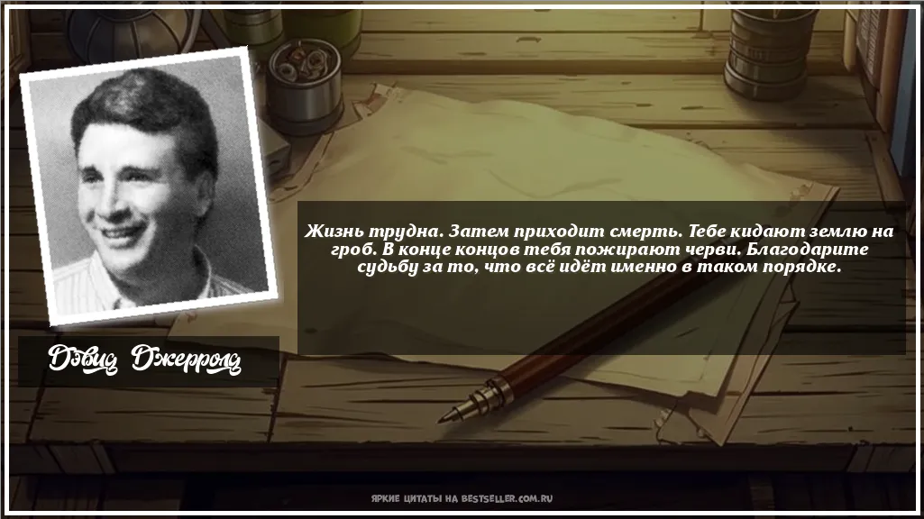 Картинка с цитатой - 'Жизнь трудна. Затем приходит смерть....'