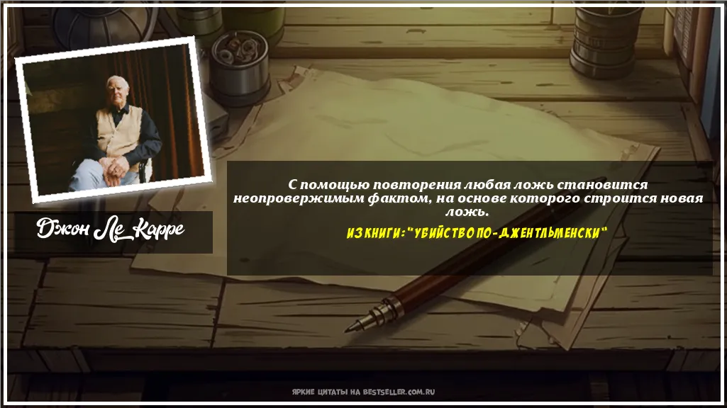 Картинка с цитатой — С помощью повторения любая ложь...