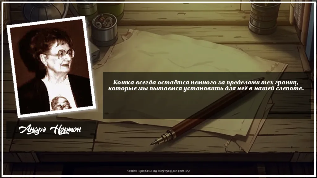 Картинка с цитатой — Кошка всегда остаётся немного за...