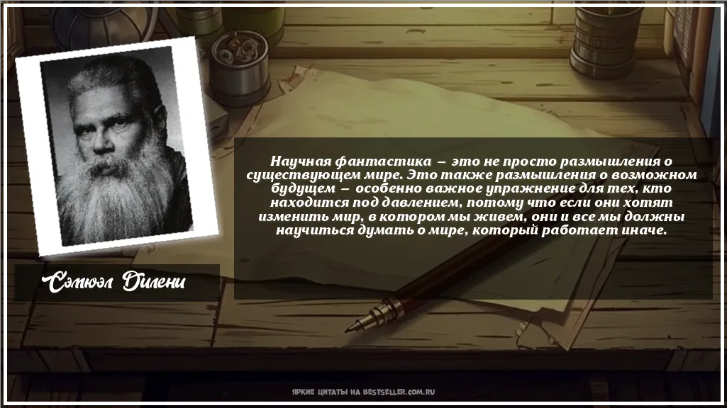 Картинка с цитатой - 'Научная фантастика — это не просто...'